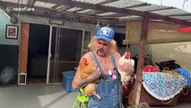 'Chicken King on skateboard' Quarantined man in California recreates 'Tiger King' riding a board with his chickens
