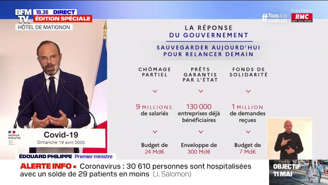 Édouard Philippe: Le chômage partiel concerne plus de 700.000 entreprises (...) et presque un salarié sur deux