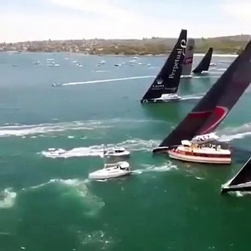 Boats Competition in Sea / Big Boats Racing between Small Boats in The Sea,