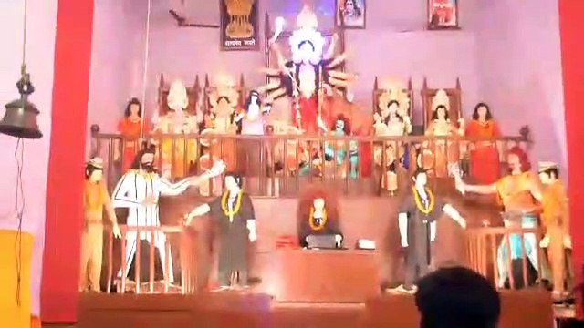 MAA durga court adorned in pandal, people petitioning against problems