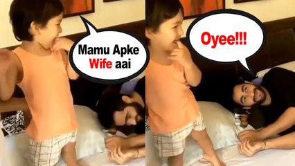 Taimur Ali Khan having FUN with Mamu Armaan Jain Teasing him on his Wedding _ BiscootTv