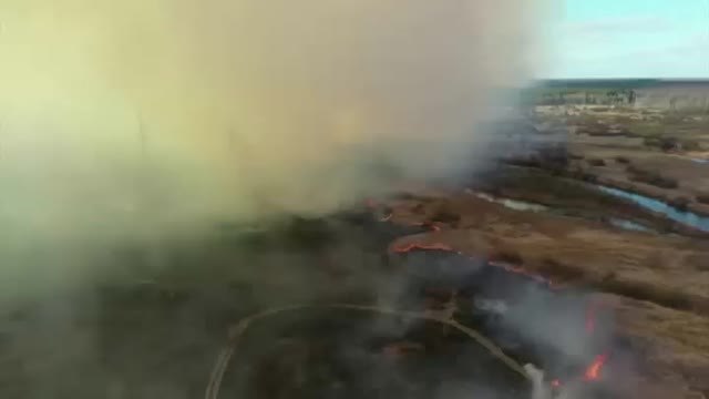 Los bomberos luchan en la extinción de un incendio en una zona restringida de Chernóbil