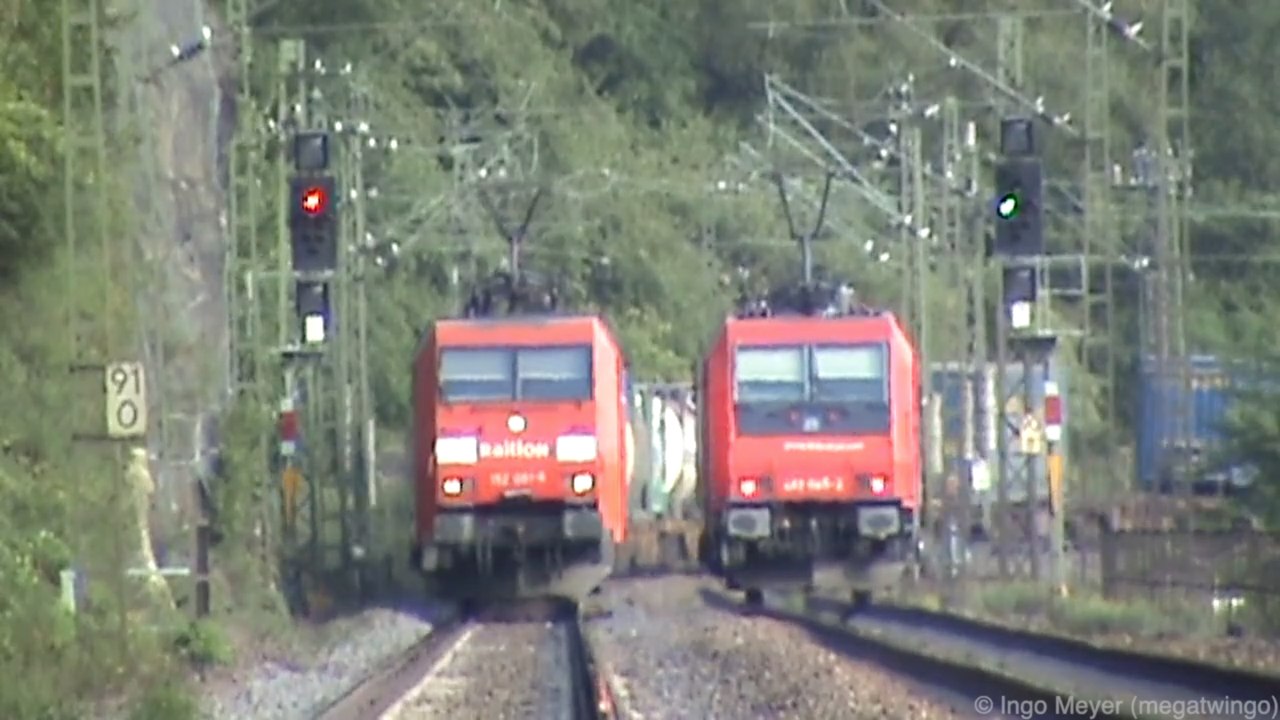 Züge bei der Loreley am Rhein, Class 66, SBB Cargo Re482, 152, 185, 101, ICE-T, 427, 4x 428, 143