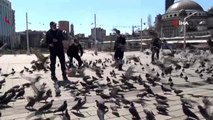 Sokağa çıkma yasağında Taksim Meydanı kuşlara kaldı