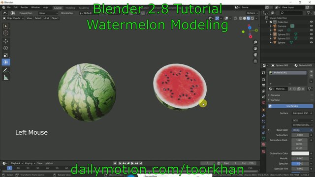Dailymotion, Blender 2.8 Tutorial, Watermelon Modeling, Eevee Tutorial Watermelon, Modeling, Beginner, Toorkhan