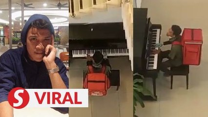 Food delivery rider shows his musical talent