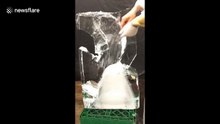 Vietnamese craftsman skilfully sculpts ice chunk into fish