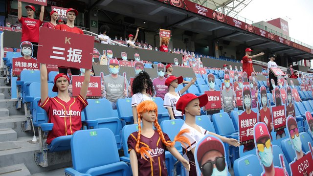 Robot drummers and cardboard ‘fans’ in stands for Covid-19 delayed Taiwan baseball season opener