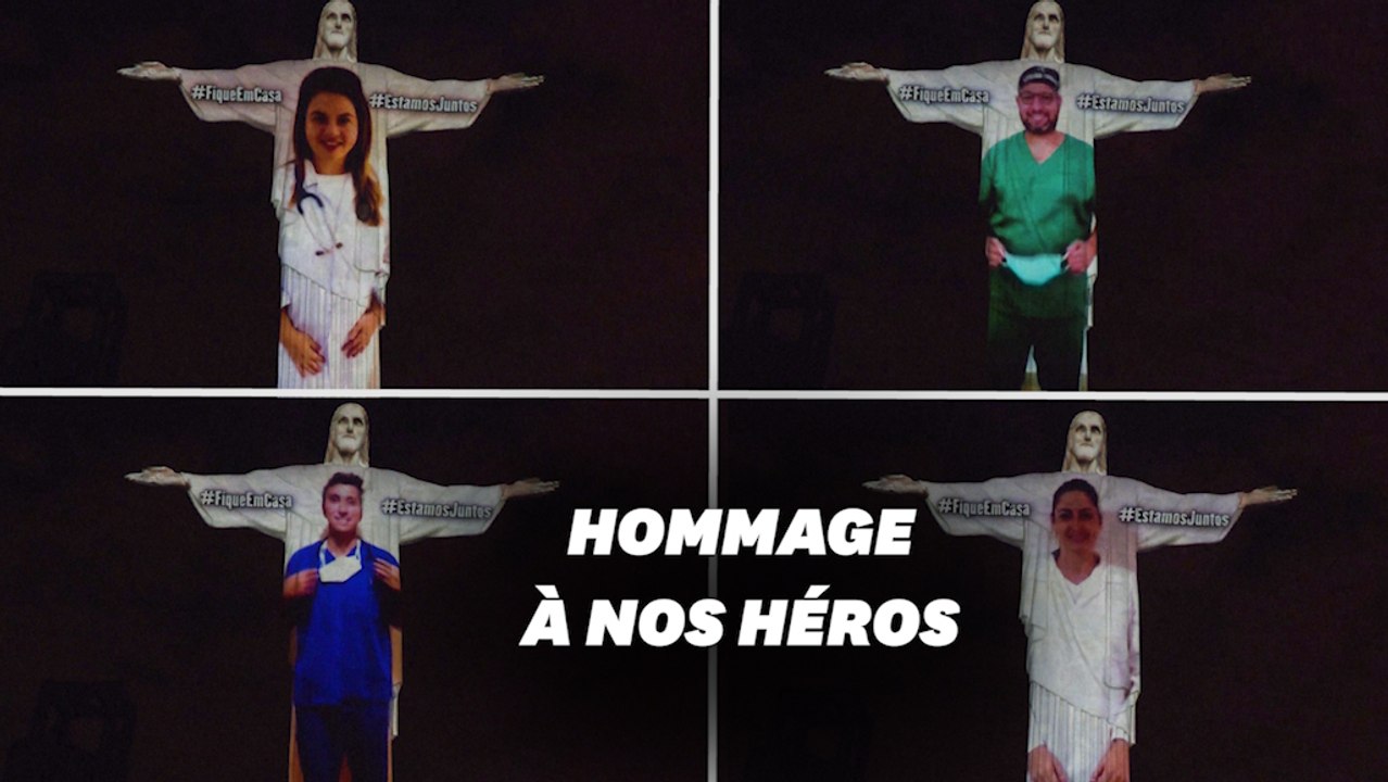 Les visages de soignants projetés sur le Christ rédempteur de Rio
