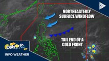 PTV INFO WEATHER: Tail end of a cold front, nakakaapekto sa Southern Luzon; Northeasterly surface windflow umiiral sa Luzon