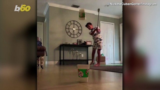 Grade School Golfer! 8-Year-Old Golfer Lands Trick Shot Hitting One Cup Into Another!