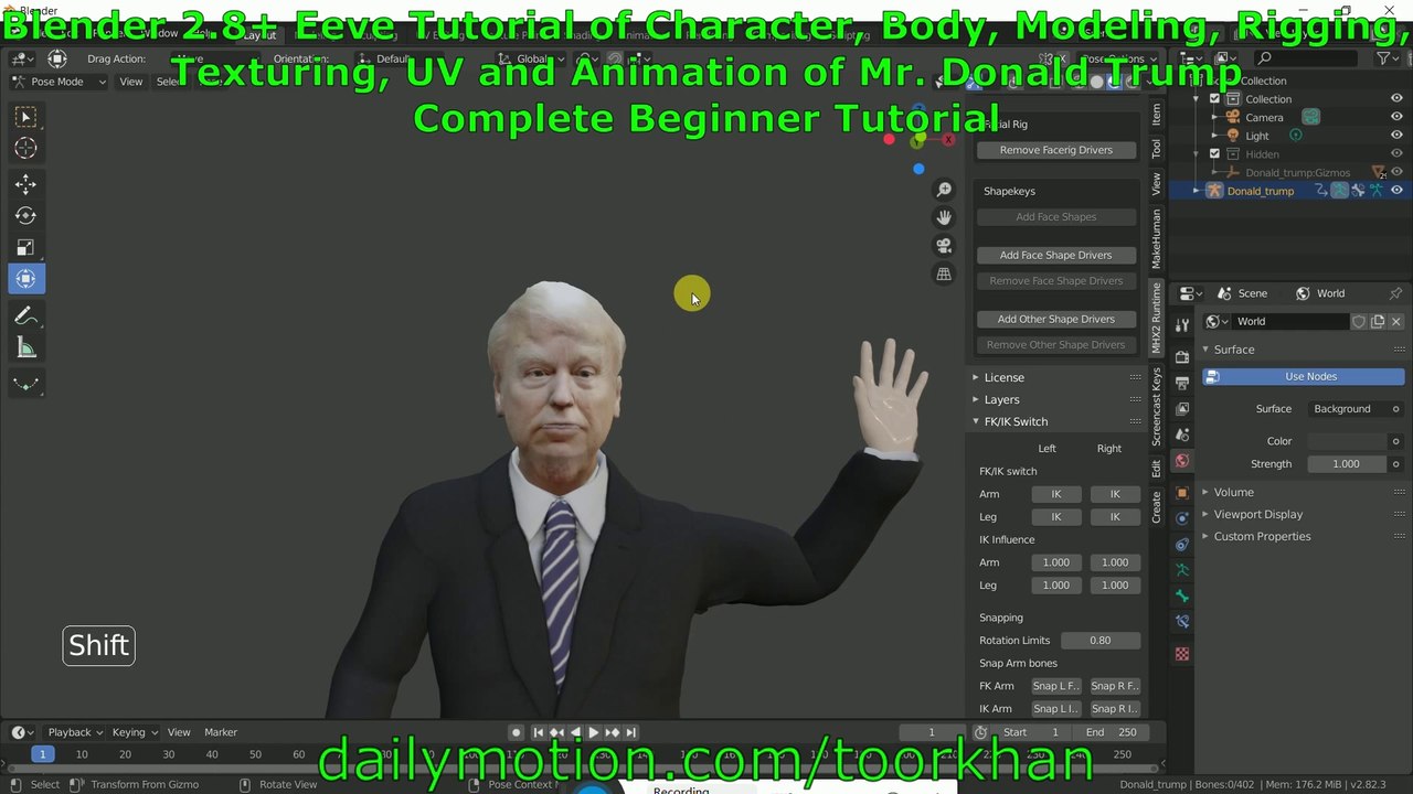 Dailymotion, Blender 2.8, Tutorial, of, Donald, Trump, Character, Body, Head, Modeling, Rigging, UV, Unwrap, Texture, Eeve, Complete, Beginner, Tutorial