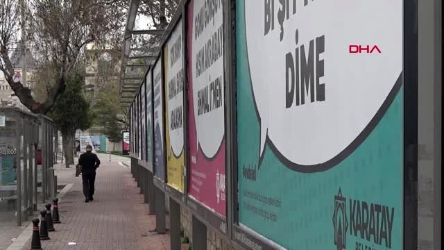 Konya caddelerinde, şiveli reklam panolarıyla 'evde kal' çağrısı