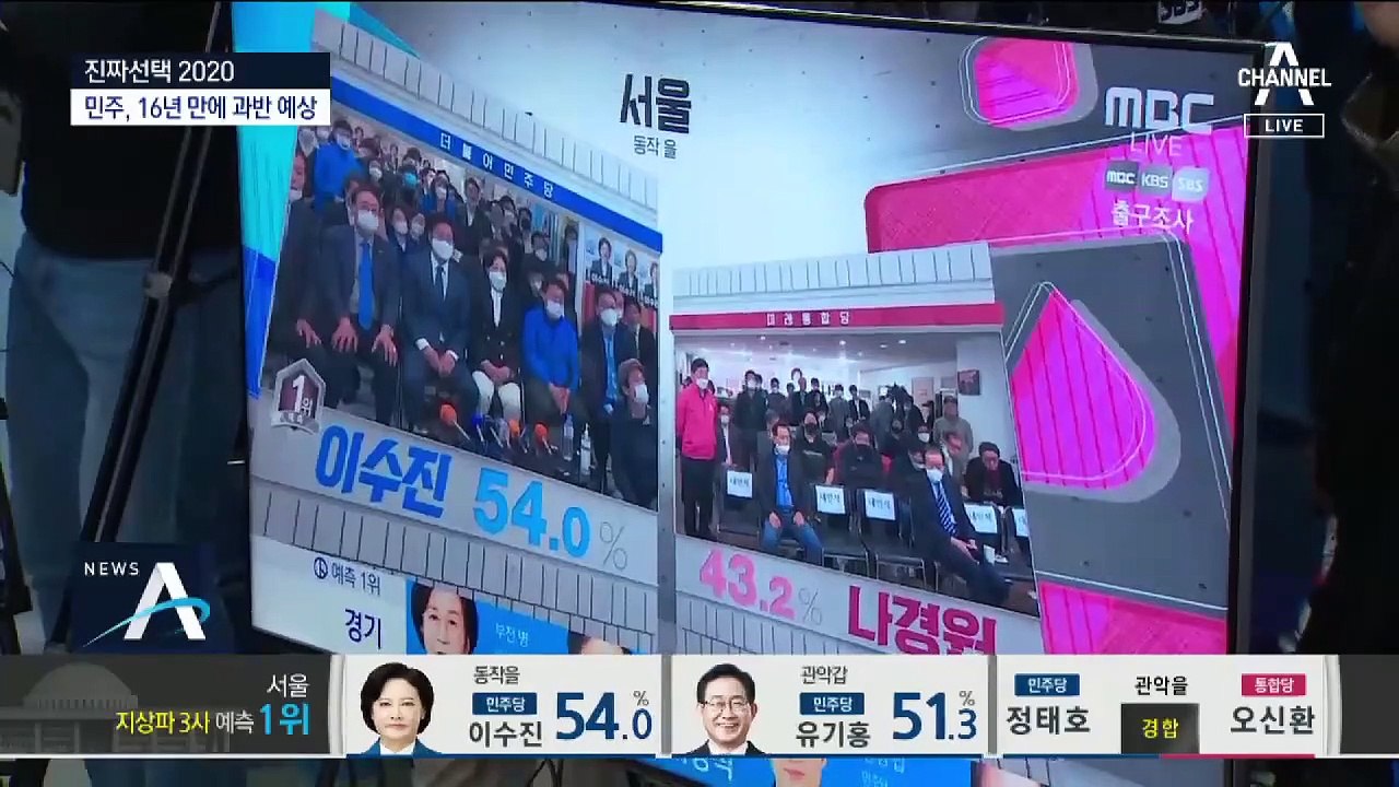 더민주+더시민 155~178석…과반 의석 확보 예상