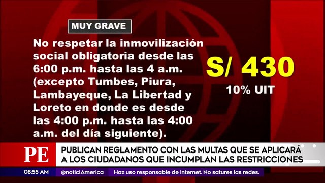 Primera Edición: Publicaron reglamento con las multas que se aplicarán por incumplir restricciones
