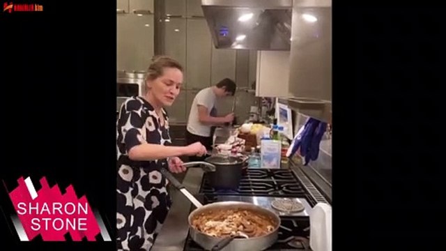 Sharon Stone: Trying an old favorite w my best sous chef ♥️ and look who wanted to be invited to dinner.