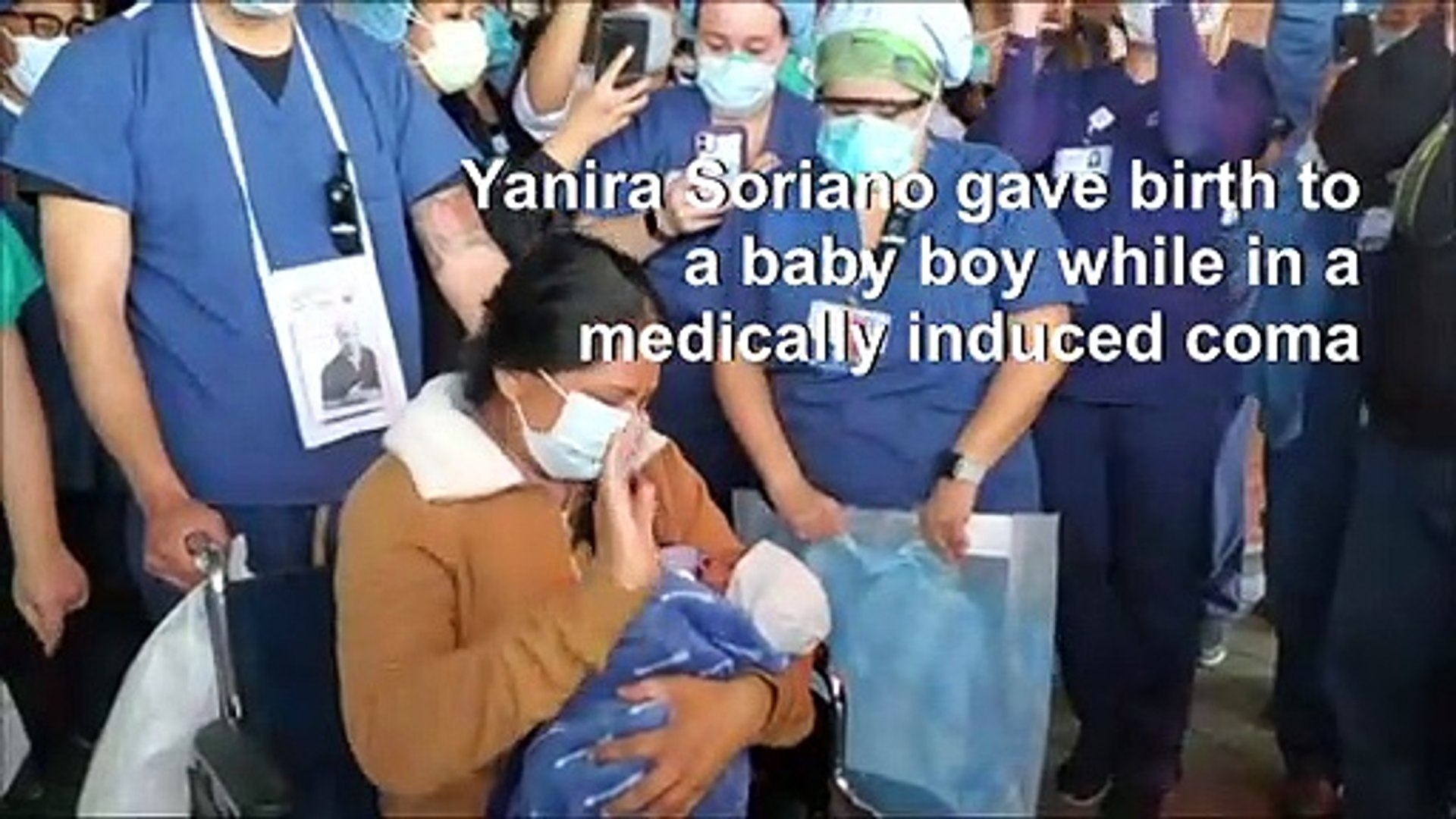 ⁣Mother meets baby for first time after giving birth in COVID-19 coma