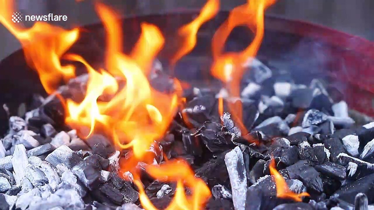 BBQ ASMR: Charcoal grill gets lit and burgers are sizzling in satisfying clip