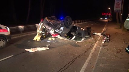 KALDIRIMA ÇARPAN OTOMOBİL TAKLA ATTI 1 YARALI