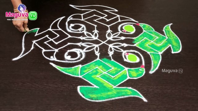 Parrot Rangoli With Dots | Easy Rangoli with 12 x 6 x 4 Dots | Maguva TV | Chukkala Muggulu | Kolam Designs