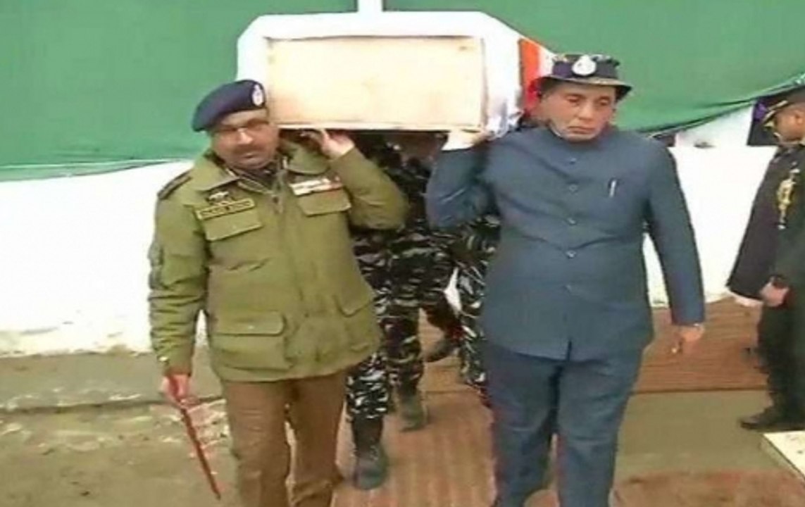 Pulwama attack: Rajnath Singh turns pall-bearer for killed CRPF jawans