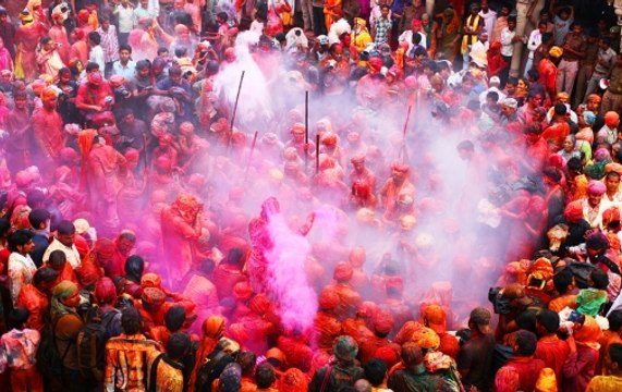 People get into festivity of 'Lath Maar Holi' in Barsana