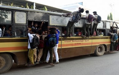 Shocking Video: Group of students falls off bus roof in Chennai