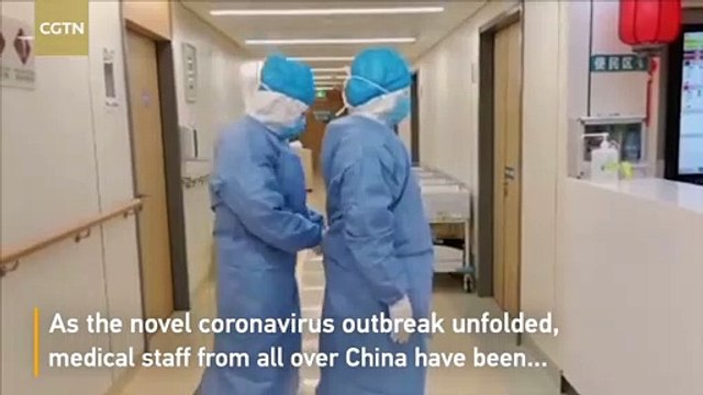 'C Medical staff encourage coronavirus infected patients and how to protect your self
