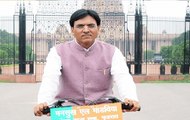 Union Minister Mansukh Mandaviya Rides Cycle To Parliament