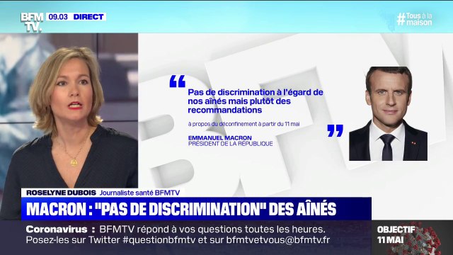 Déconfinement: Emmanuel Macron déclare qu'il n'y aura pas de discrimination, mais plutôt des recommandations à l'égard des aînés