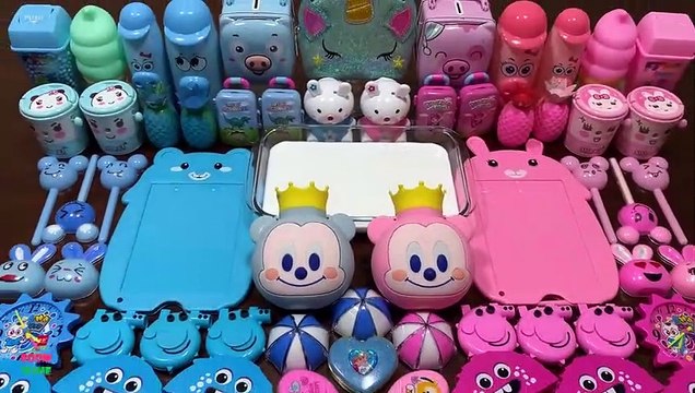 BLUE SLIME vs PINK SLIME !! Mixing Random Things Into GLOSSY SLIME !!