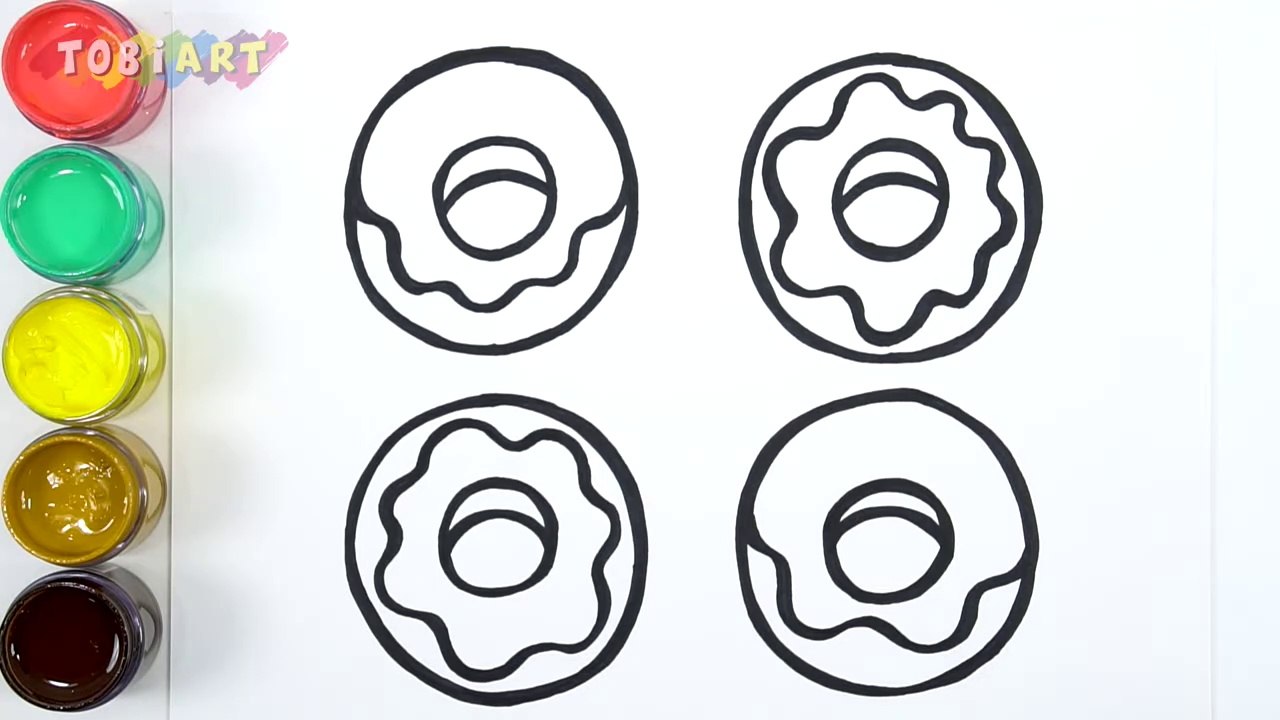 Let's learn to glitter Doughnut drawing and coloring for kids - TOBiART
