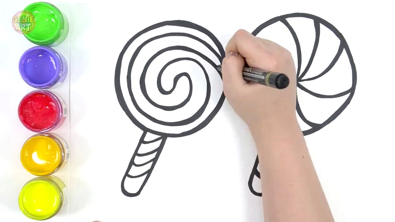 Let's learn to glitter Lolipop drawing and coloring for kids! - GENiEART