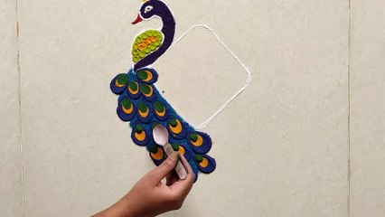 Beautiful Peacock Rangoli design for Festival जो आप भी बना लेंगे  | Beautiful Peacock Kolam