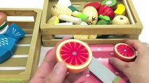 Fun Learning Names of Seafood, Fruit and Vegetables with Wooden Toys Cutting Play and Learn for Kids