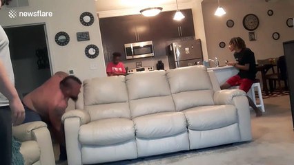 Man gets hilariously shouted at by wife for using furniture as weights during lockdown