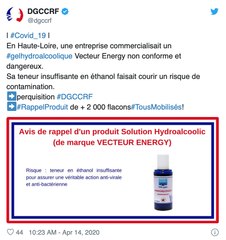 Coronavirus : ce  gel hydroalcoolique ne protège pas  contre le virus