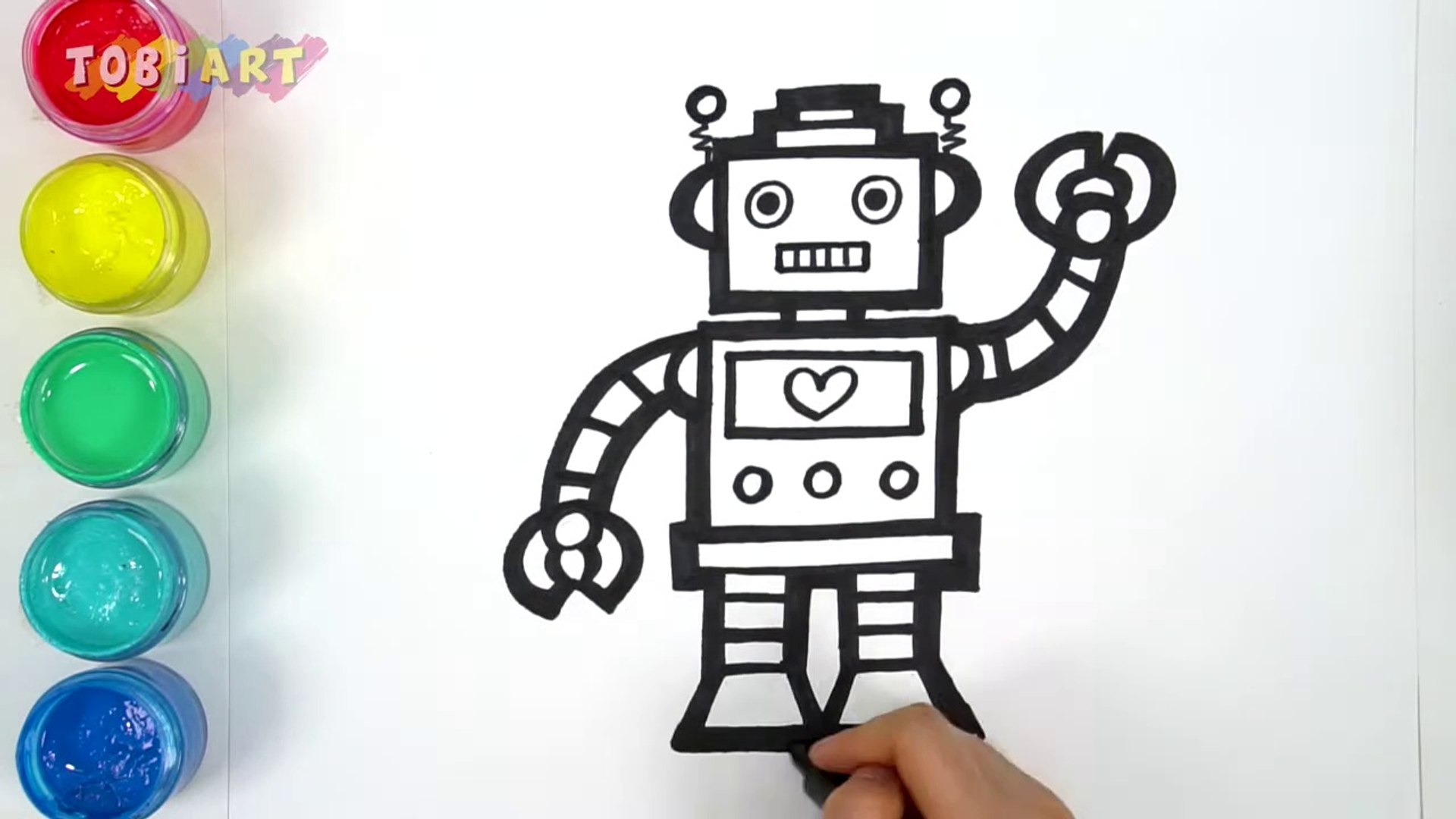 Let's learn to glitter Robot drawing and coloring for kids