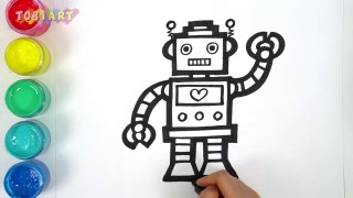 Let's learn to glitter Robot drawing and coloring for kids - TOBiART