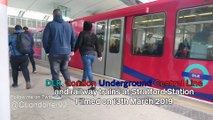 DLR, London Underground Central Line and Railway trains at Stratford Station March 2019