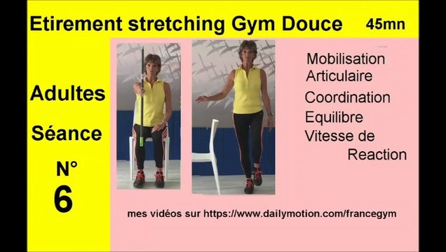 gym douce etirements séniors sur chaise pour renforcement musculaire coordination equilibre vitesse de reaction