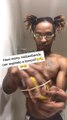 Guy Counts Rubber Bands While Putting Them on Lemon to Make it Burst Open