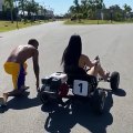 Douglas Costa victorious in flip-flops after racing against go-kart-driving girlfriend