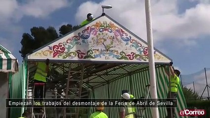 Empiezan los trabajos del desmontaje de la Feria de Abril de Sevilla