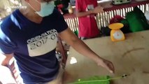 Bored Filipinos play makeshift cockfighting game with leaves and razors