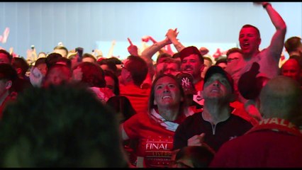 Liverpool fans celebrate second (winning) goal