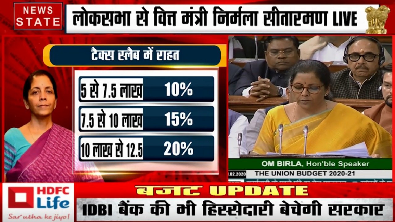Budget 2020 Live Speech: टैक्स स्लैब में बदलाव-  2.5– 5 लाख कमाई पर 5 %, 7.5– 10 लाख कमाई पर 15%