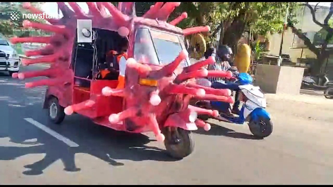 'Corona Auto' on Chennai roads in India for awareness campaign to wear masks amid COVID-19
