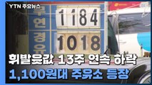 휘발윳값 13주 연속 하락...서울 1,100원대 주유소 등장 / YTN