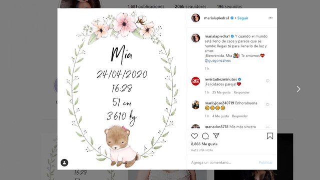 María Lapiedra y Gustavo González dan la bienvenida a su hija Mía